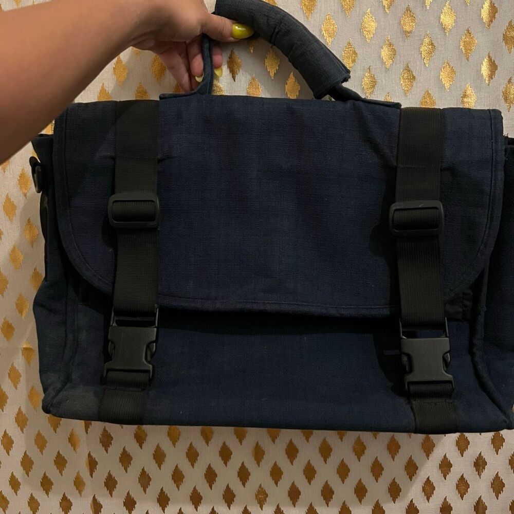 Vintage book bag denim with buckles
